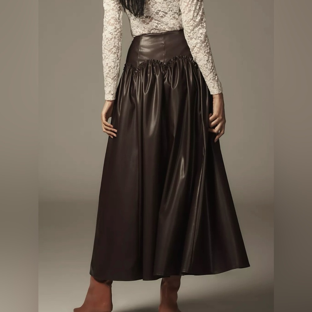 Mare Mare Anthropologie Basque Waist Faux Leather Maxi Skirt size Large - Picture 2 of 15
